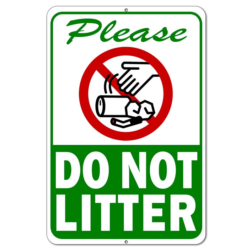 Please Do Not Litter Sign - 8 x 12 Aluminum Keep Off Grass Sign - No Littering Sign Outdoor - No Trash Sign - Stay Off Grass Signs for Yard